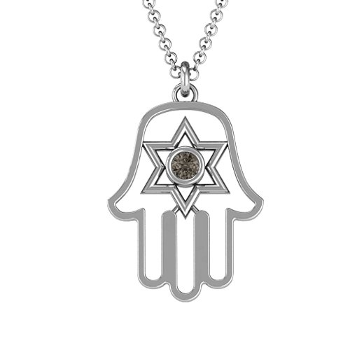 Hamsa with Star of David Pendant – Sterling Silver with Smokey Quartz