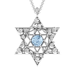 Pomegranate Branch Star of David Pendant in 925 Sterling Silver with Aquamarine
