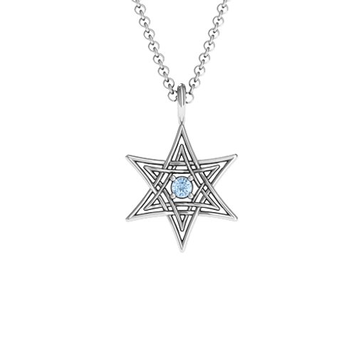 Modern Star of David Pendant – Sterling Silver with Aquamarine