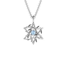 Olive Branch Star of David Pendant in 925 Sterling Silver with Aquamarine