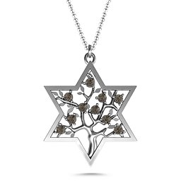 Tree of Life in Star of David Pendant in 925 Sterling Silver with Smokey Quartz