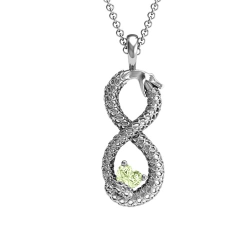 Ouroboros Snake Infinity Pendant – Sterling Silver with Peridot