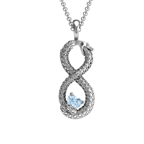 Ouroboros Snake Infinity Pendant – Sterling Silver with Aquamarine