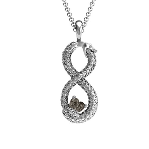 Ouroboros Snake Infinity Pendant – Sterling Silver with Smokey Quartz