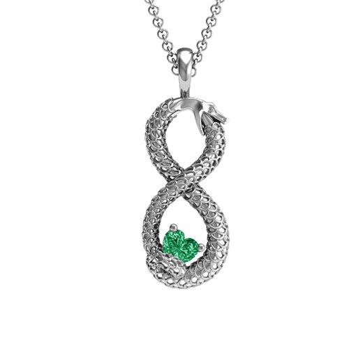 Ouroboros Snake Infinity Pendant – Sterling Silver with Emerald