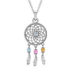 Dream Catcher Pendant in 925 Sterling Silver with Cubic Zirconia, Aquamarine, Pink Tourmaline, and Citrine