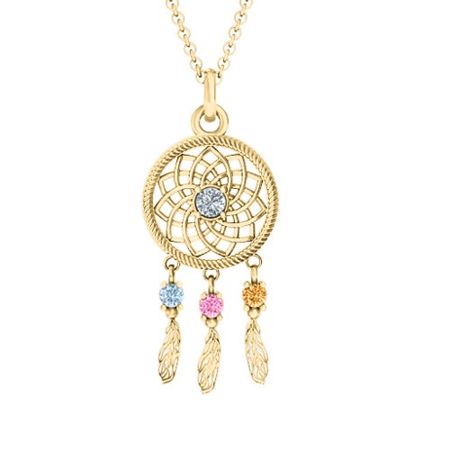 Dream Catcher Pendant – 10K Yellow Gold with Cubic Zirconia, Aquamarine, Pink Tourmaline, and Citrine