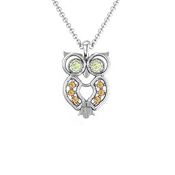 Wise Owl Pendant in 925 Sterling Silver with Peridot and Fancy Yellow Premium Zirconia