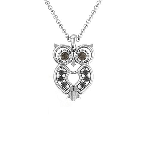Wise Owl Pendant – Sterling Silver with Smokey Quartz and Black Premium Zirconia