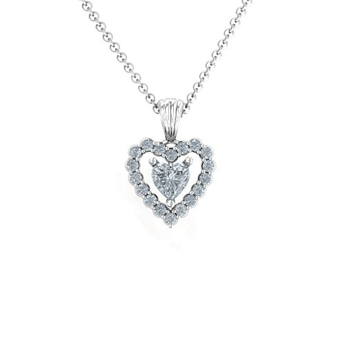 Heart in Heart Halo Pendant – Sterling Silver with Diamond