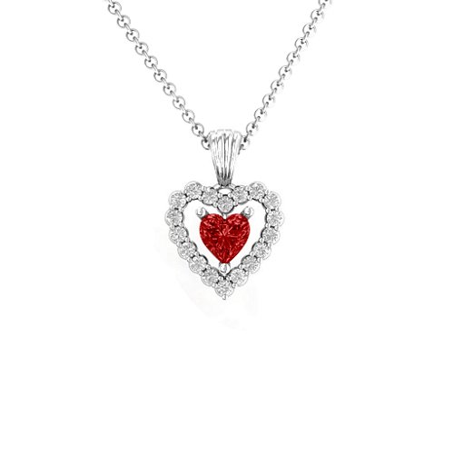 Heart in Heart Halo Pendant – Sterling Silver with Garnet and White Premium Zirconia