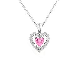 Heart in Heart Halo Pendant in 925 Sterling Silver with Pink Tourmaline and White Premium Zirconia