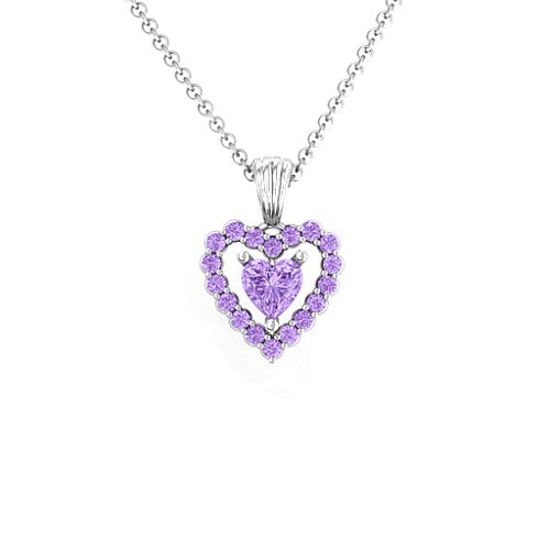 Heart in Heart Halo Pendant – Sterling Silver with Amethyst and Amethyst Premium Zirconia
