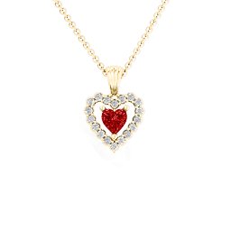 Heart in Heart Halo Pendant in 10K Solid Yellow Gold with Garnet and White Premium Zirconia