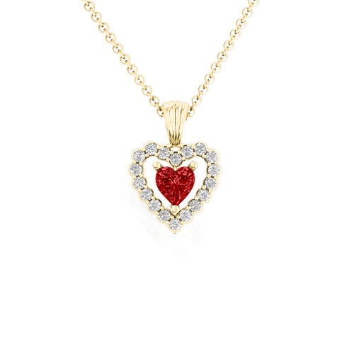 Heart in Heart Halo Pendant – 10K Yellow Gold with Garnet and White Premium Zirconia
