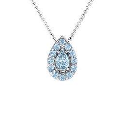 Pear Shape Halo Slide Pendant in 925 Sterling Silver with Aquamarine