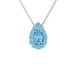 Pear Shape Halo Slide Pendant in 925 Sterling Silver with Blue Topaz