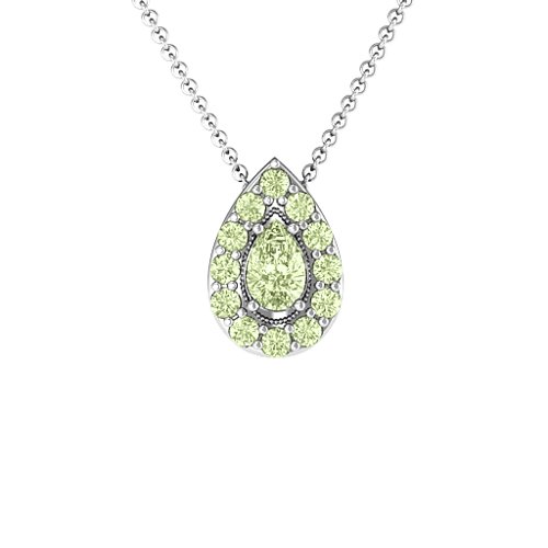 Pear Shape Halo Slide Pendant – Sterling Silver with Peridot
