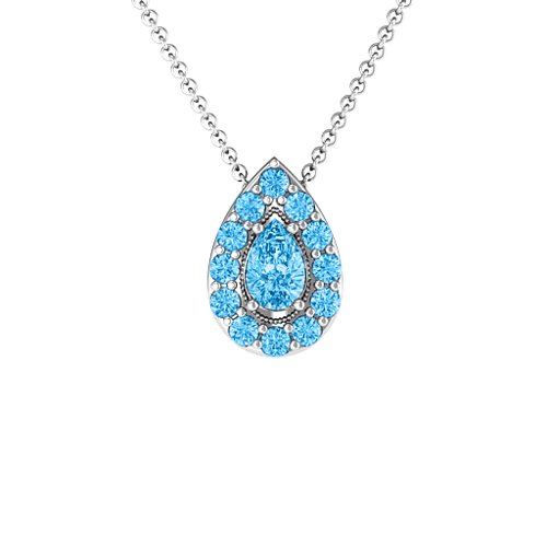 Pear Shape Halo Slide Pendant – Sterling Silver with Blue Topaz
