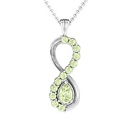 Vertical Infinity Pendant with Pear Gemstone and Accents in 925 Sterling Silver with Peridot