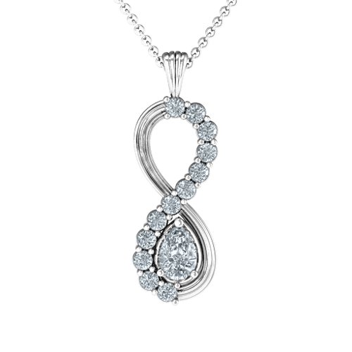 Vertical Infinity Pendant with Pear Gemstone and Accents – Sterling Silver with Cubic Zirconia