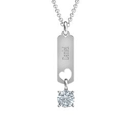 Love Tag Pendant with Round Stone