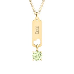 Love Tag Pendant with Round Stone in 18K Gold Plated Silver with Peridot