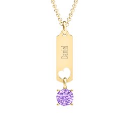 Love Tag Pendant with Round Stone in 18K Gold Plated Silver with Amethyst