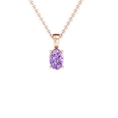 Elegant Oval Stone Pendant – 10K Rose Gold with Amethyst