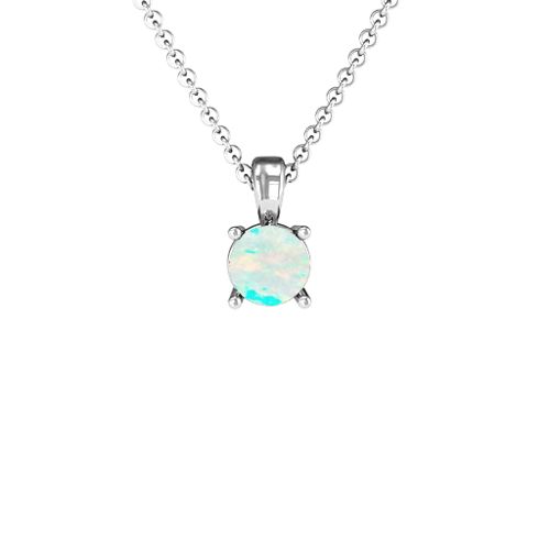 Elegant Round Stone Pendant – 10K White Gold with Opal