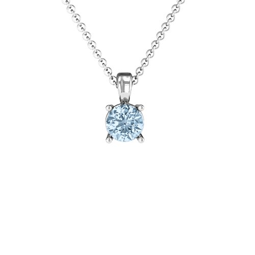 Elegant Round Stone Pendant – 10K White Gold with Aquamarine