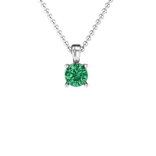 Elegant Round Stone Pendant – 10K White Gold with Emerald