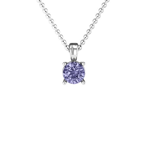 Elegant Round Stone Pendant – 14K White Gold with Tanzanite