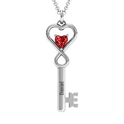 Key to Her Heart Infinity Pendant in 925 Sterling Silver with Garnet