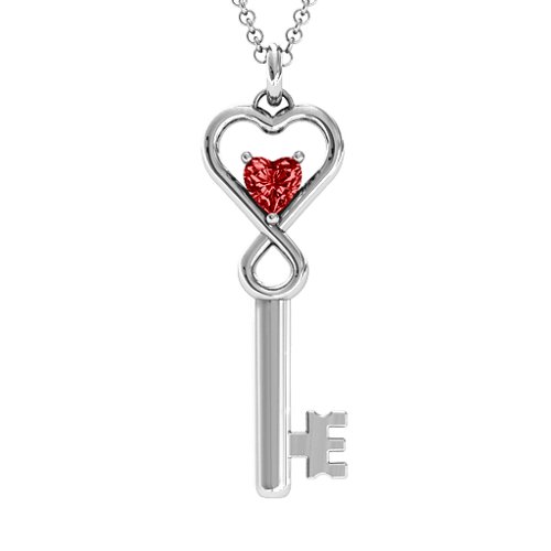 Key to Her Heart Infinity Pendant – Sterling Silver with Garnet
