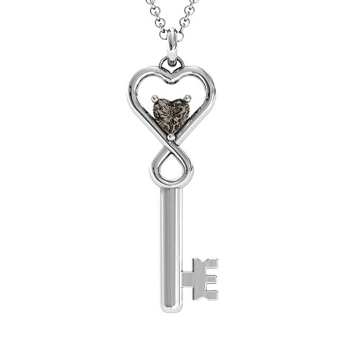 Key to Her Heart Infinity Pendant – Sterling Silver with Smokey Quartz