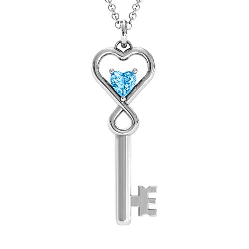 Key to Her Heart Infinity Pendant – Sterling Silver with Blue Topaz