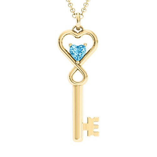 Key to Her Heart Infinity Pendant – 10K Yellow Gold with Blue Topaz