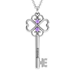 Hearts and Clover Infinity Key Pendant in 925 Sterling Silver with Amethyst