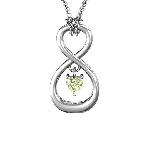 Dangling Heart Infinity Pendant – Sterling Silver with Peridot