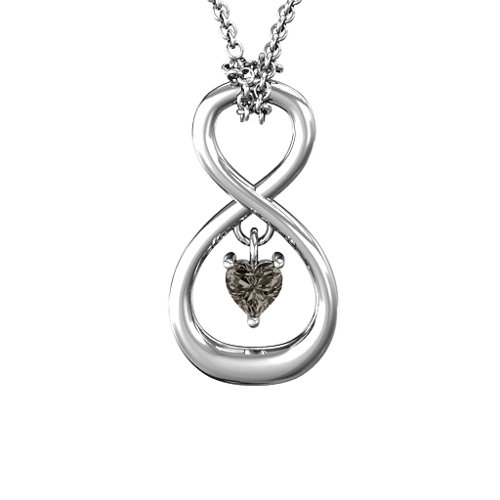 Dangling Heart Infinity Pendant – Sterling Silver with Smokey Quartz