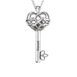 “Beautiful Blossoms” Caged Key Pendant in 925 Sterling Silver with Smokey Quartz, Emerald, and Cubic Zirconia