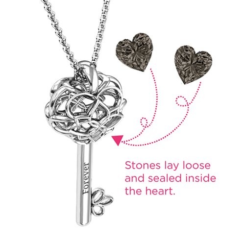 “Beautiful Blossoms” Caged Key Pendant – Sterling Silver with Smokey Quartz
