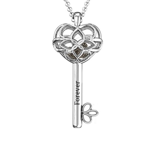 “Beautiful Blossoms” Caged Key Pendant – Sterling Silver with Smokey Quartz