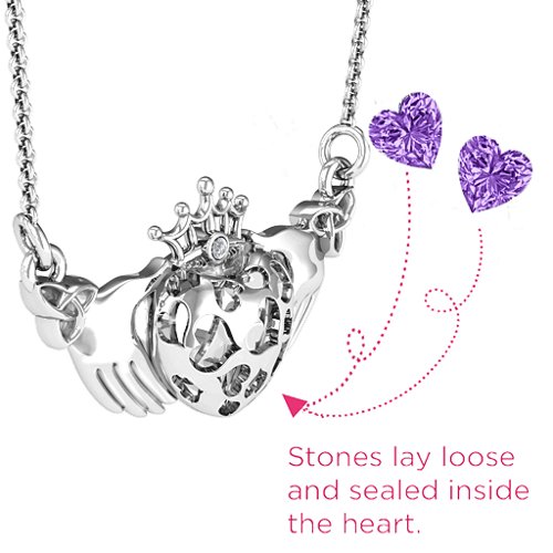 Caged Hearts Claddagh Pendant – Sterling Silver with Amethyst and Cubic Zirconia