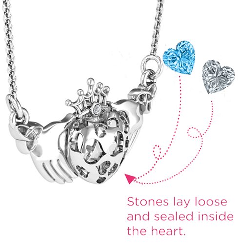 Caged Hearts Claddagh Pendant – Sterling Silver with Cubic Zirconia and Blue Topaz