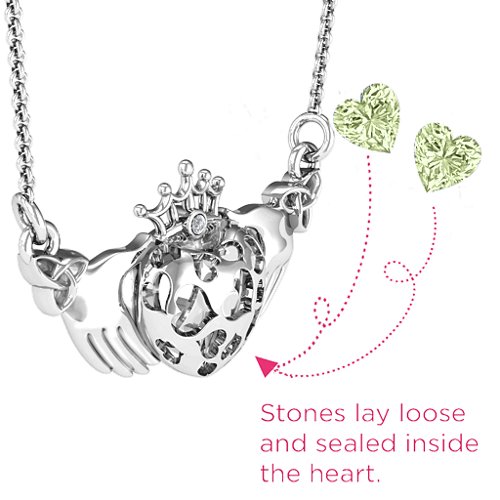Caged Hearts Claddagh Pendant – Sterling Silver with Peridot and Cubic Zirconia