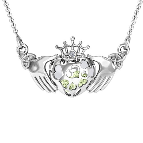 Caged Hearts Claddagh Pendant – Sterling Silver with Peridot and Cubic Zirconia