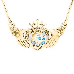 Caged Hearts Claddagh Pendant in 10K Solid Yellow Gold with Cubic Zirconia, Blue Topaz, Pink Tourmaline, and Citrine