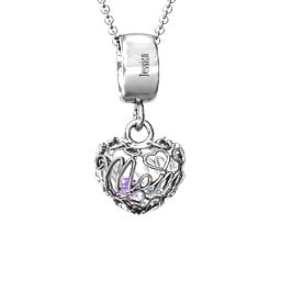 Engravable Mom Heart Cage Pendant with 2-4 Gemstones